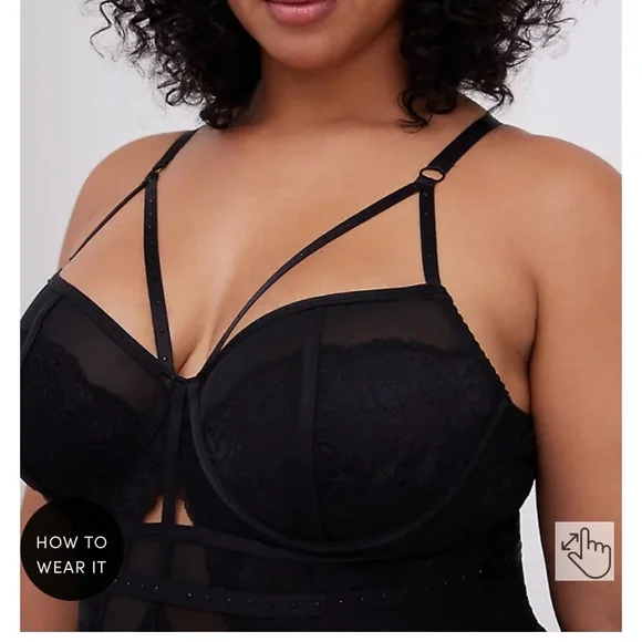 Torrid Strappy Underwire Bodysuit - Lace & Mesh Rhinestones Size 4X NWT - Picture 3 of 7